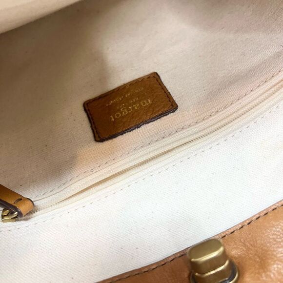 Margot Tote Bag Womens Tan Leather Turn Lock Front Double Handle - Picture 10 of 12